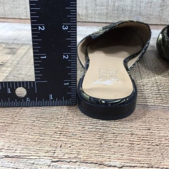 Franco Sarto Black Gold Baroque Russo Mules Womens 6M‎ Pointed Toe Flats Slides - Picture 8 of 12